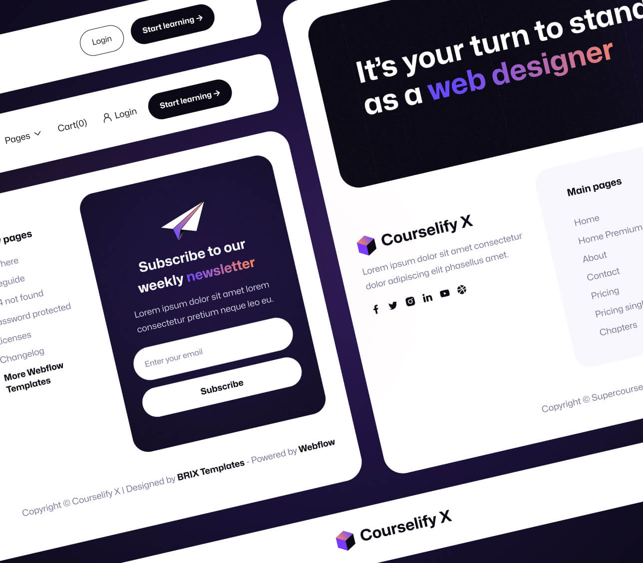 Courselify X - 3 Headers And Footers Included - Course Webflow Template