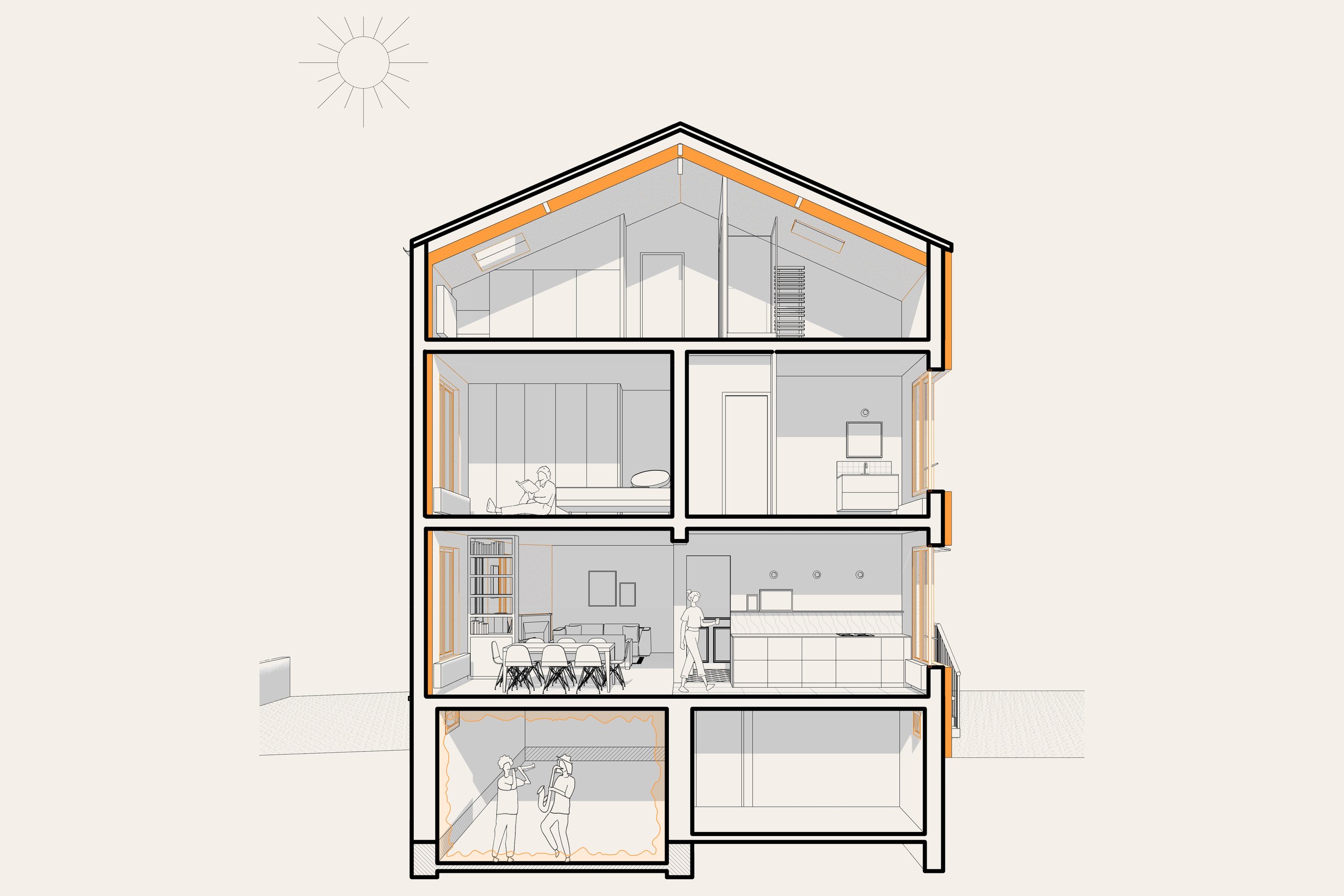 Oïkos Architectes — Maison Le Pré — coupe axonométrique