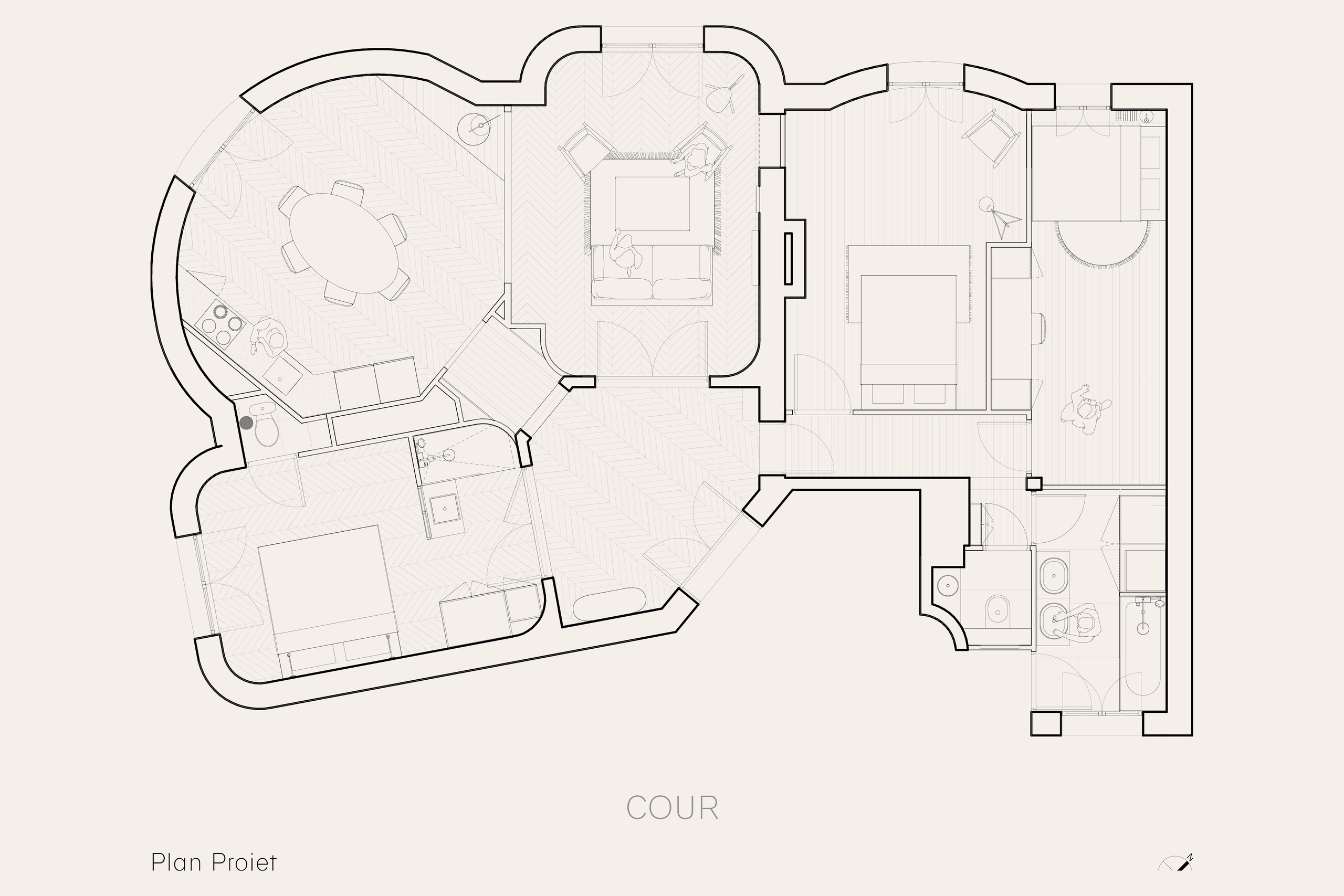 Oïkos Architectes — Appartement Grenelle — plan projet