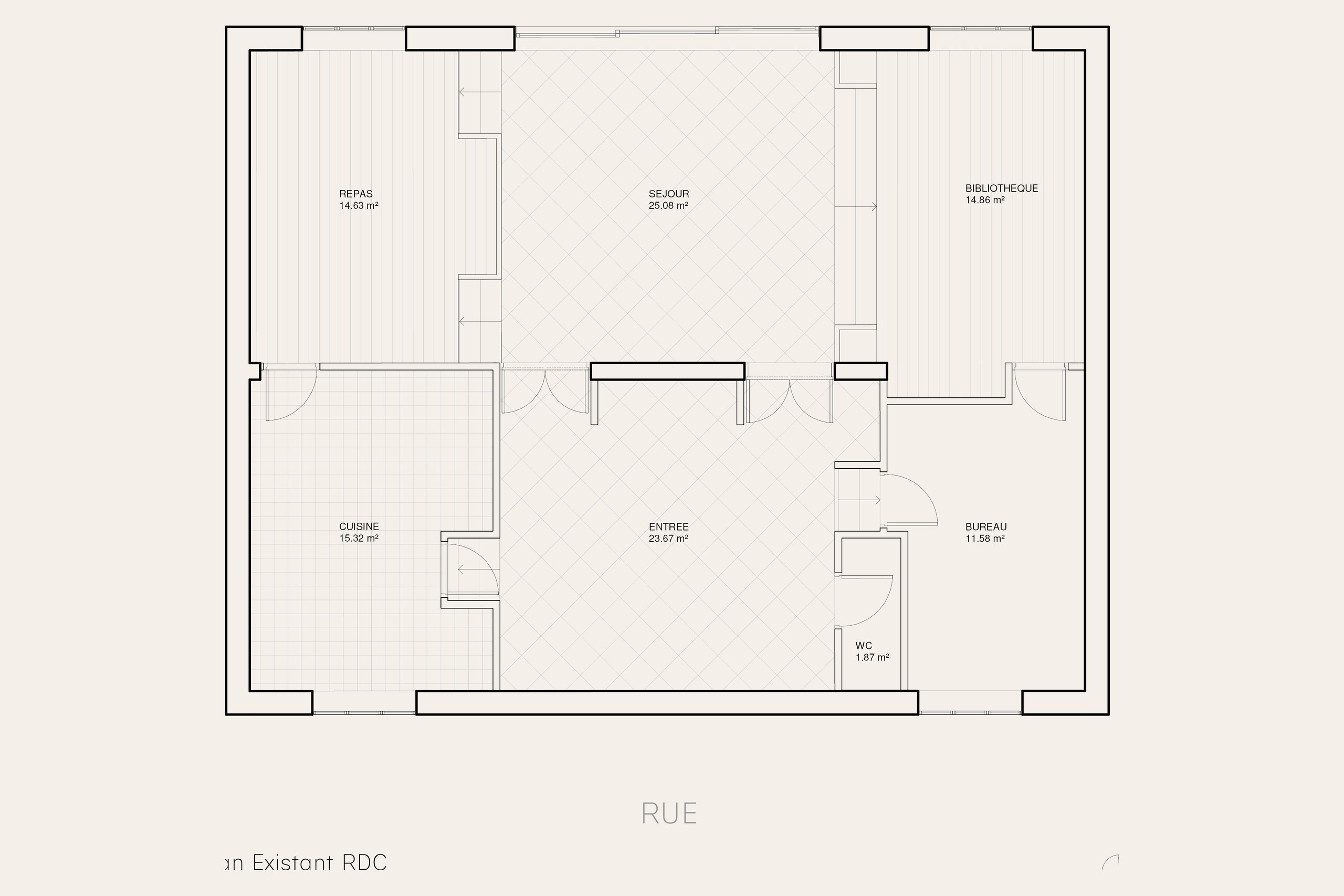Oïkos Architectes — Maison St Cloud — plan existant RDC