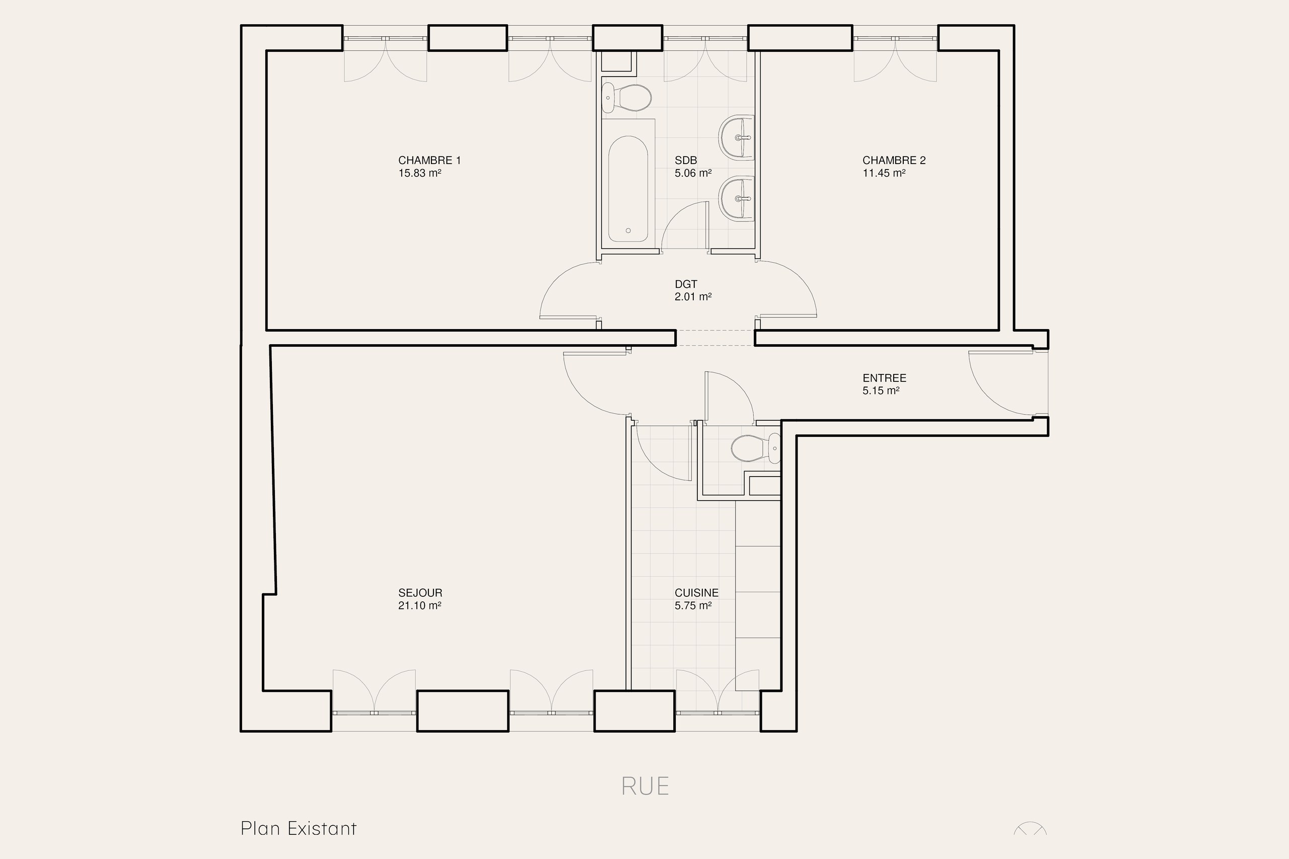 Oïkos Architectes — Appartement Ganneron — plan existant