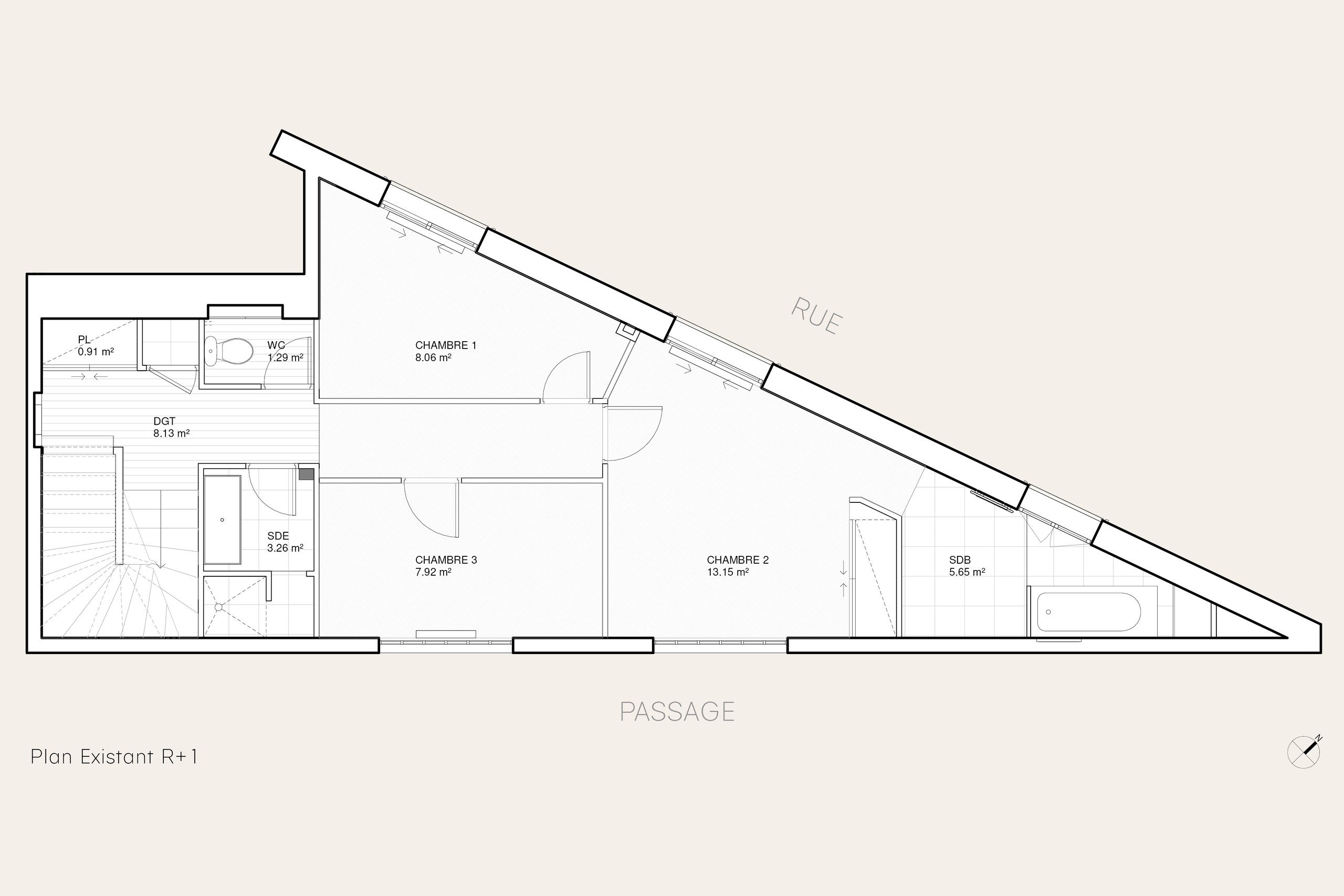 Oïkos Architectes — Appartement Cloÿs — plan R+1 existant