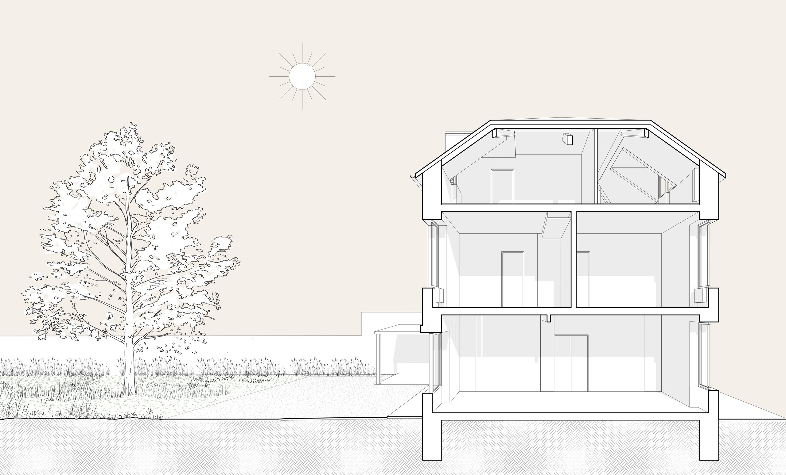Oïkos Architectes — Rénovation et extension d'une maison à Charenton-le-Pont — coupe de la maison, état existant avant travaux