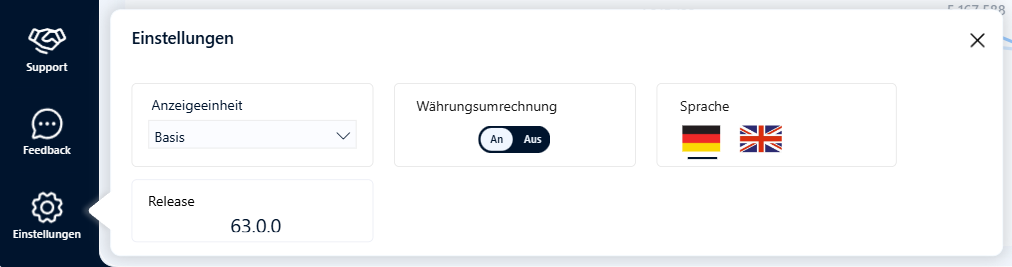 Einstellungen Popup