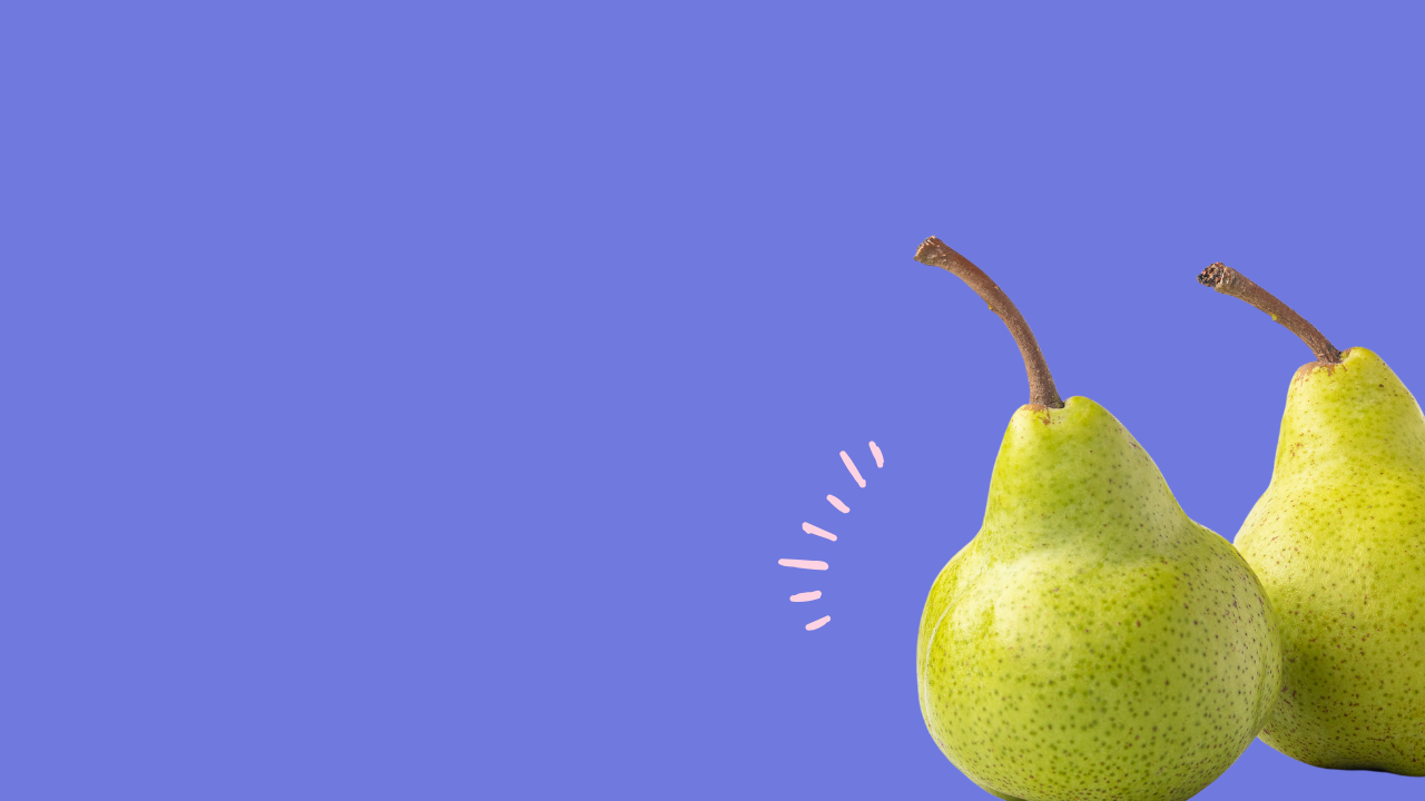 2 green pears on a purple background