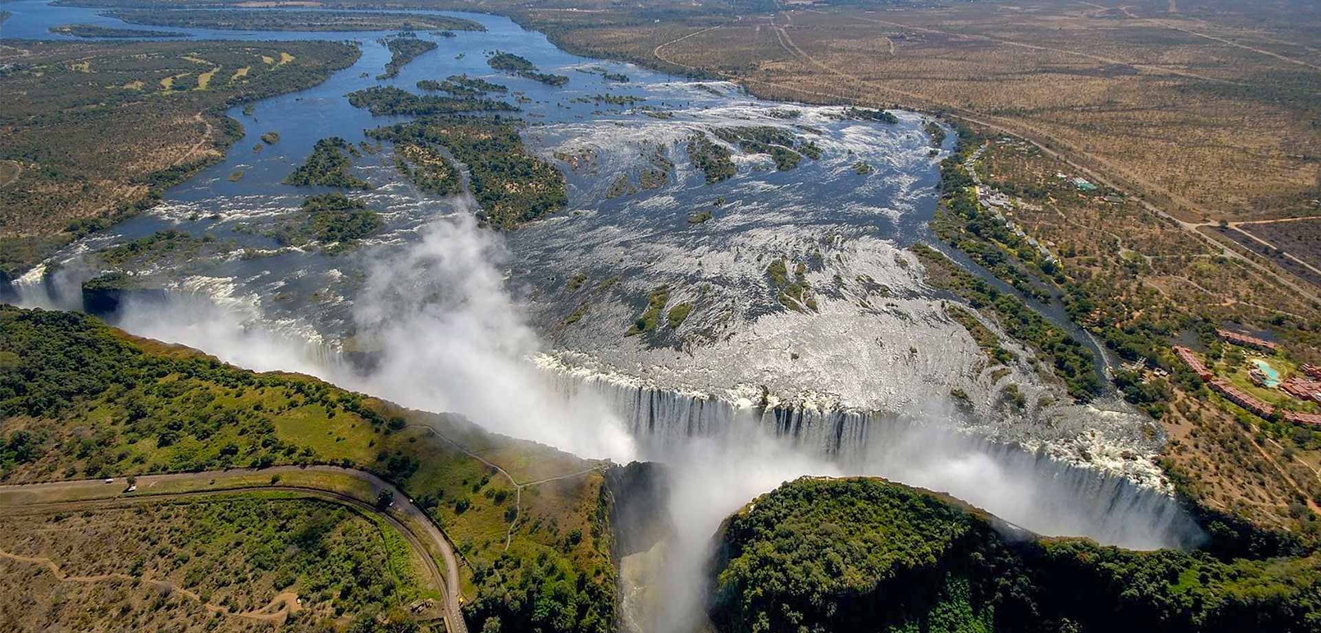 Aerial view of Victoria Falls.
