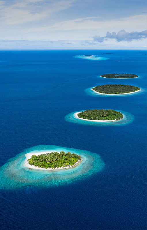 Aerial view of the Maldivian atolls.