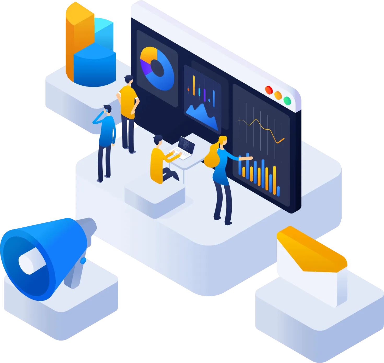 Komputer, megafon i ludzie