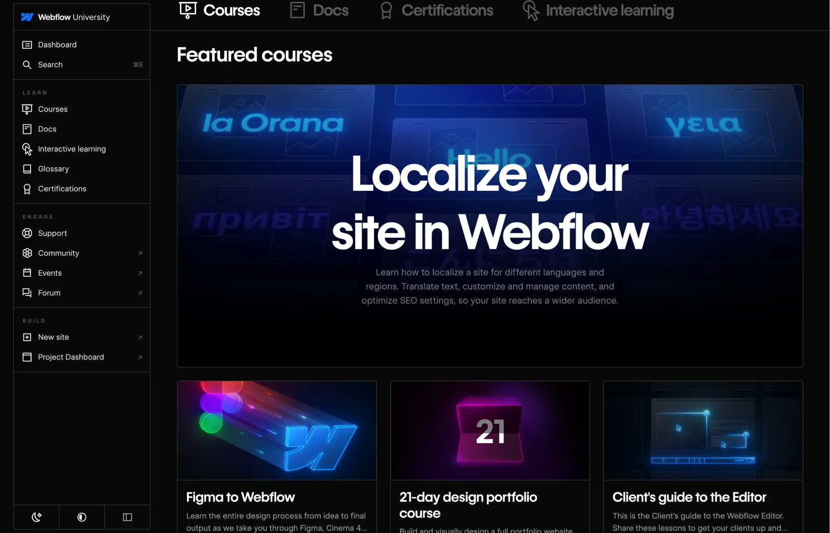 Capture d'écran de la Webflow University