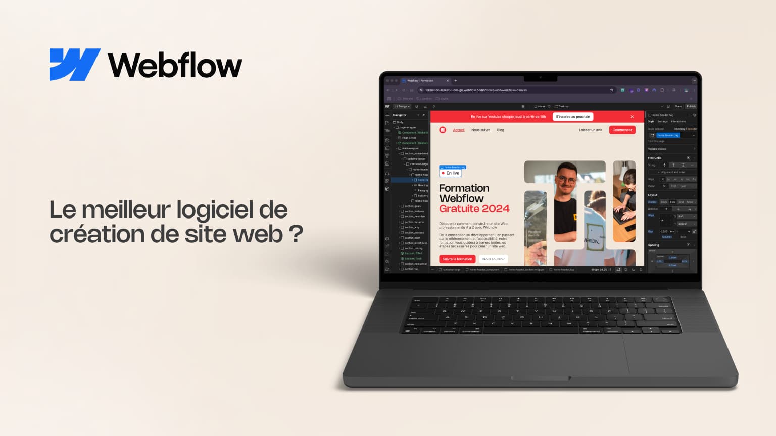 Interface webflow, meilleur logiciel création site web