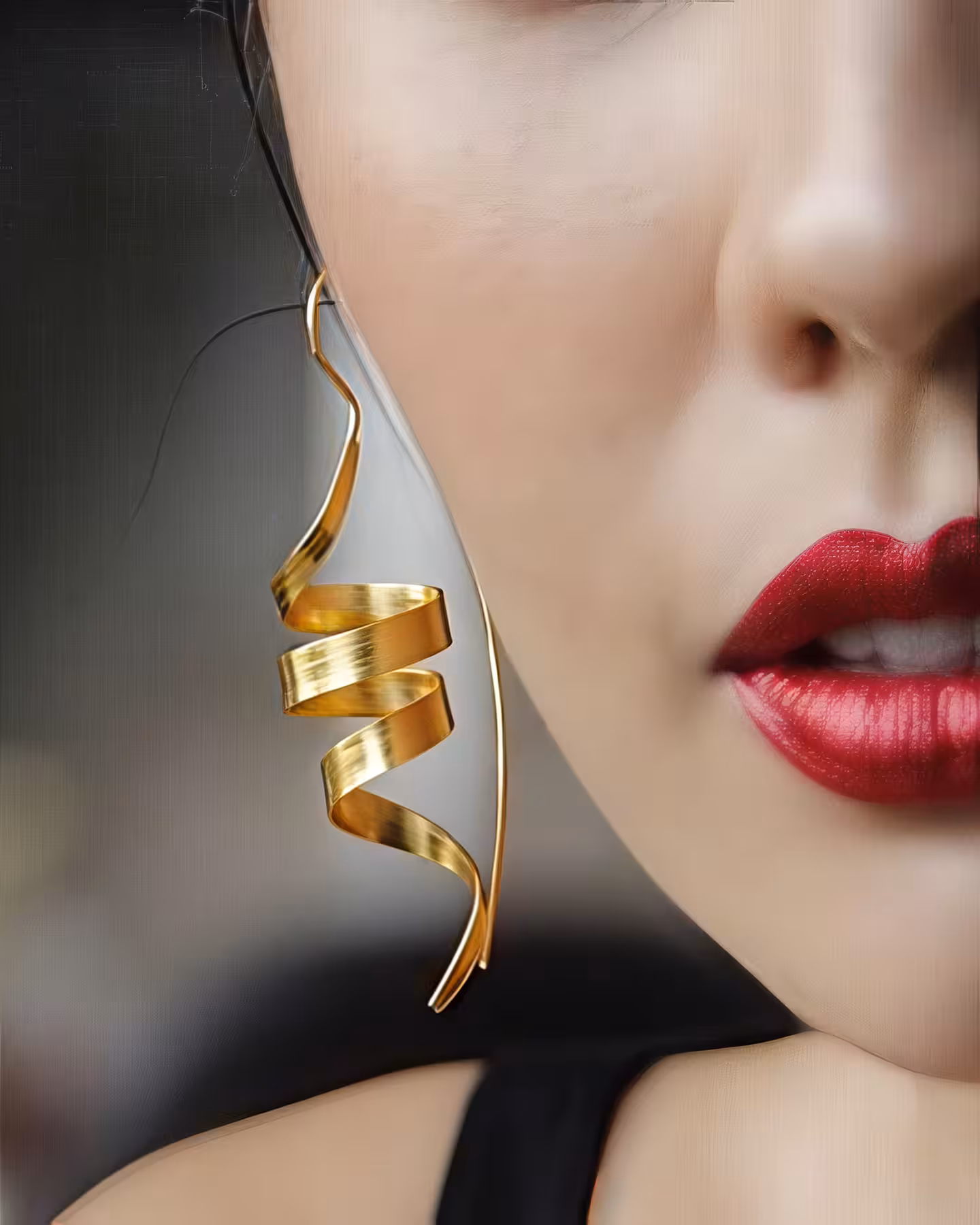 Pendientes de Espiral en Oro Mate, foto puesta - Joyería Cayou