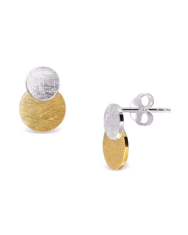 Pendientes botón doble disco bicolor, foto de producto - Joyería Cayou