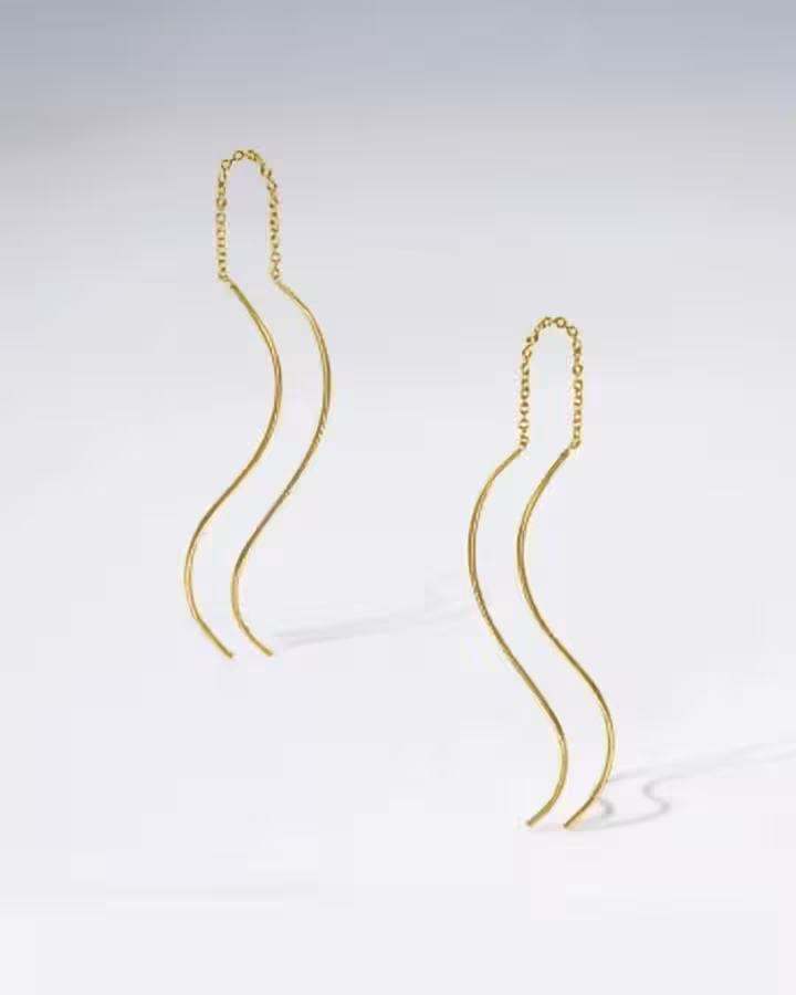Pendientes Pasador de Cadena Ondulada en Oro, foto de producto - Joyería Cayou
