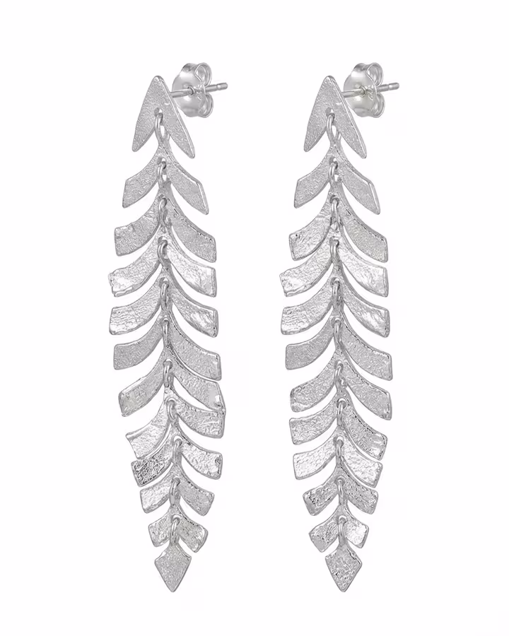 Pendientes Hoja de Helecho en Plata Mate, foto de producto - Joyería Cayou