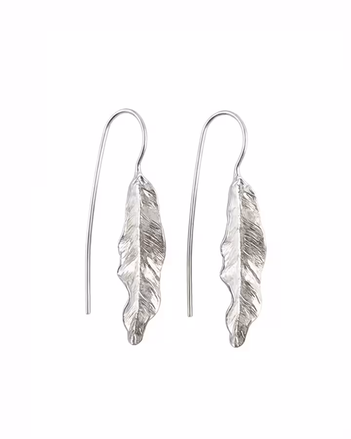 Pendientes Hoja en Plata Mate, foto de producto - Joyería Cayou
