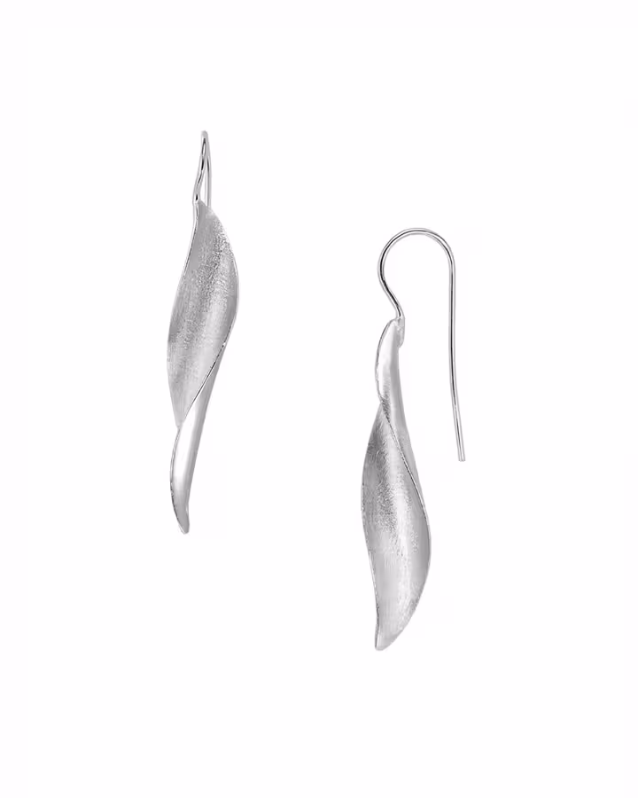 Pendientes Hoja Retorcida en Plata Mate, foto de producto - Joyería Cayou