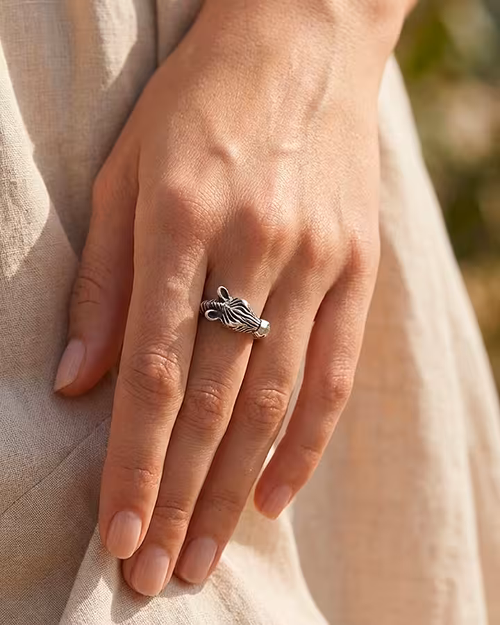 Anillo Cebra en plata, foto puesta - Joyería Cayou