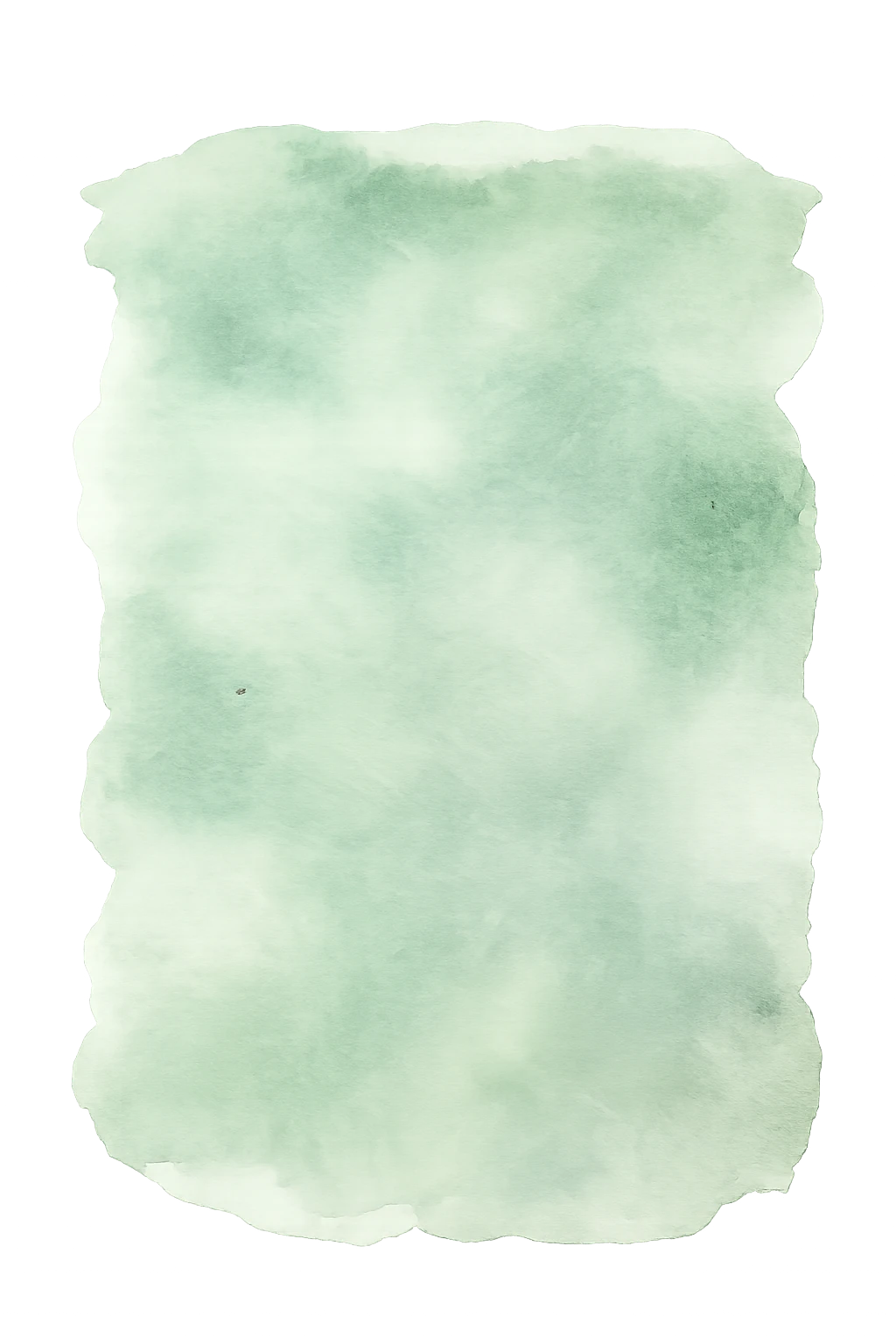 Aquarelle verticale vert sauge avec texture douce et diffuse, sur fond transparent, inspirant la tranquillité.