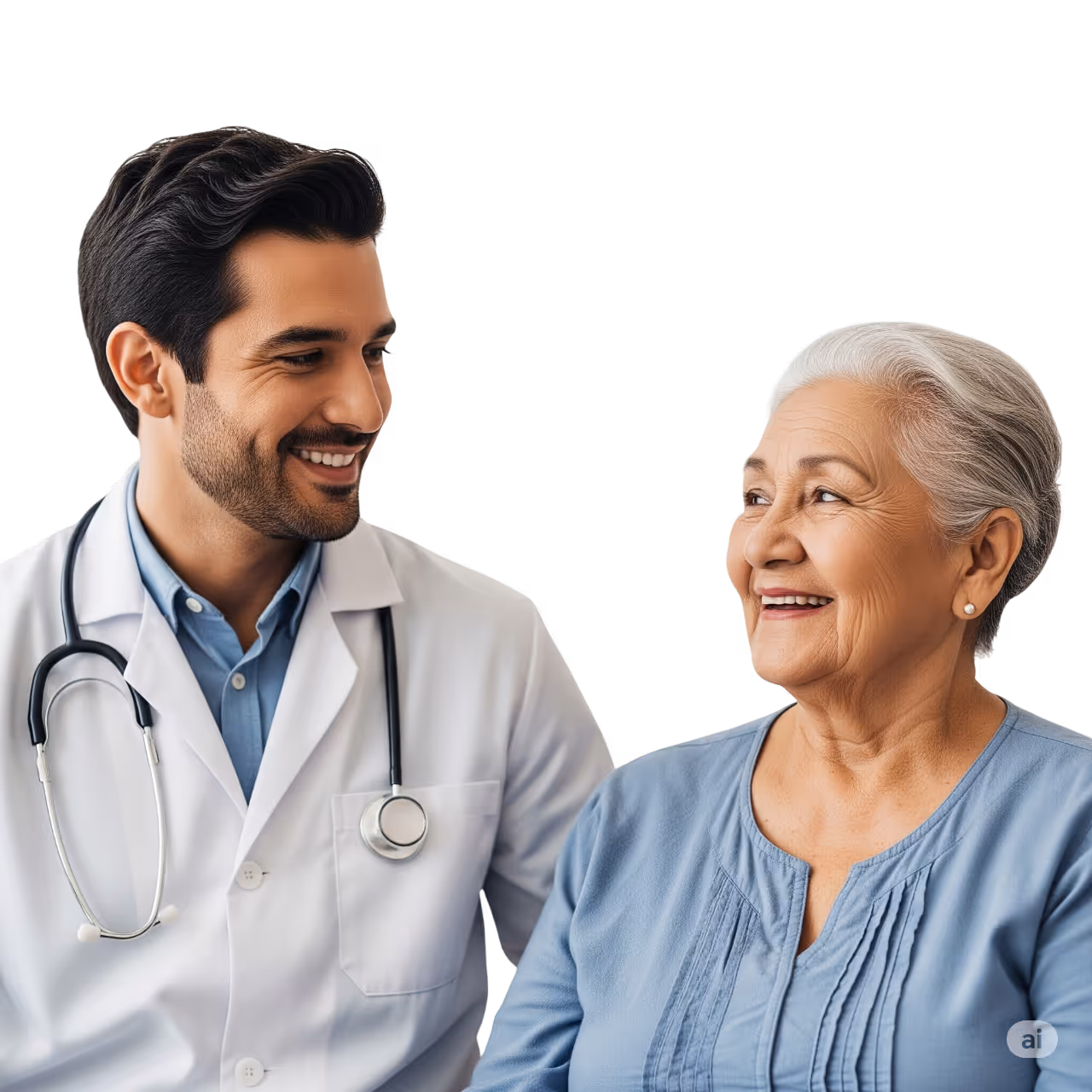 Médico con paciente feliz tras automatizar 85 citas médicas confirmadas con inteligencia artificial de Peaking.ai