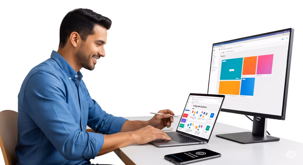 Usuario configurando cuenta y conectando redes sociales en el onboarding de AI Manager