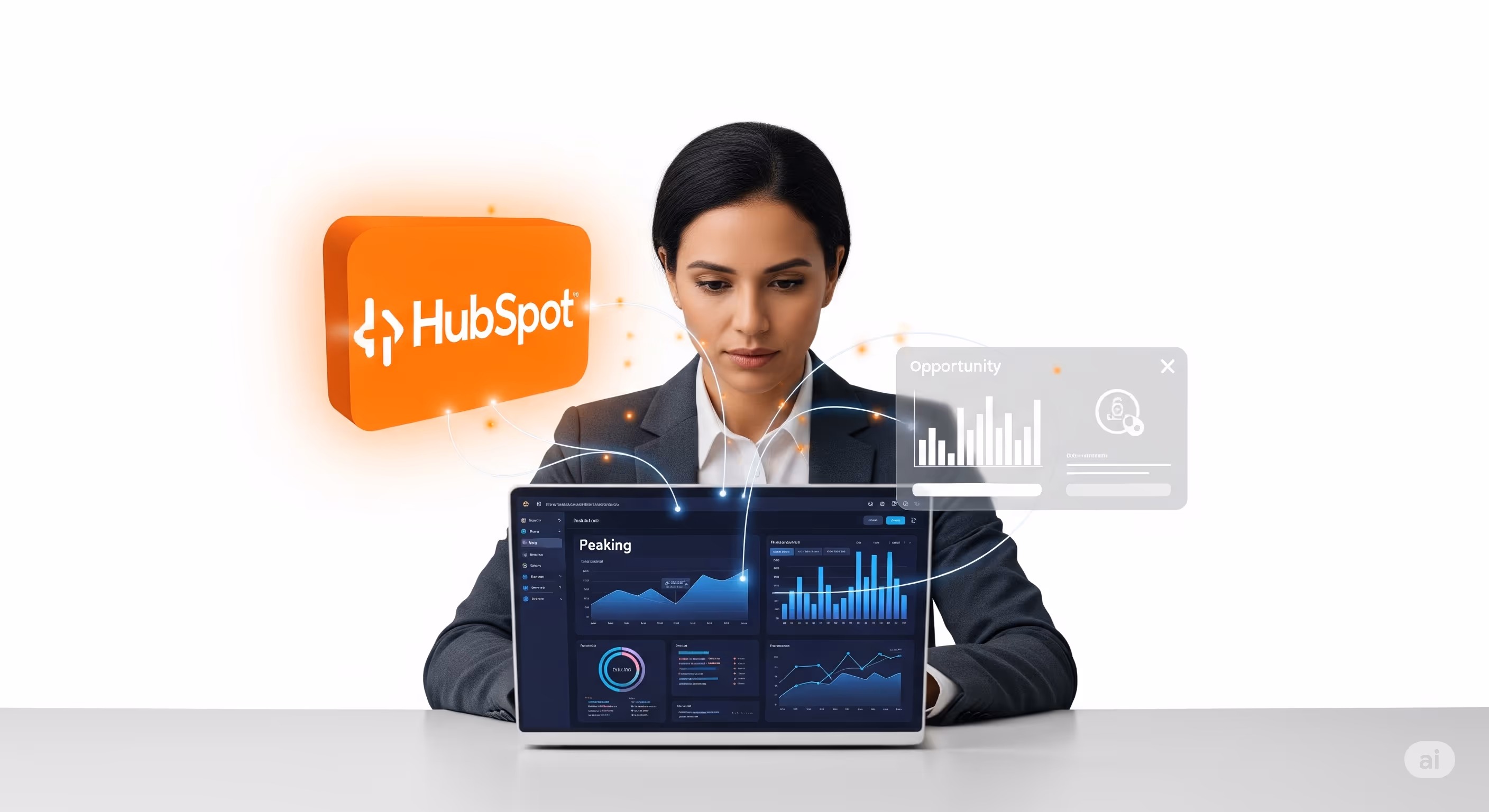 Usuario atendiendo visitantes web conectados a Peaking en un dashboard digital