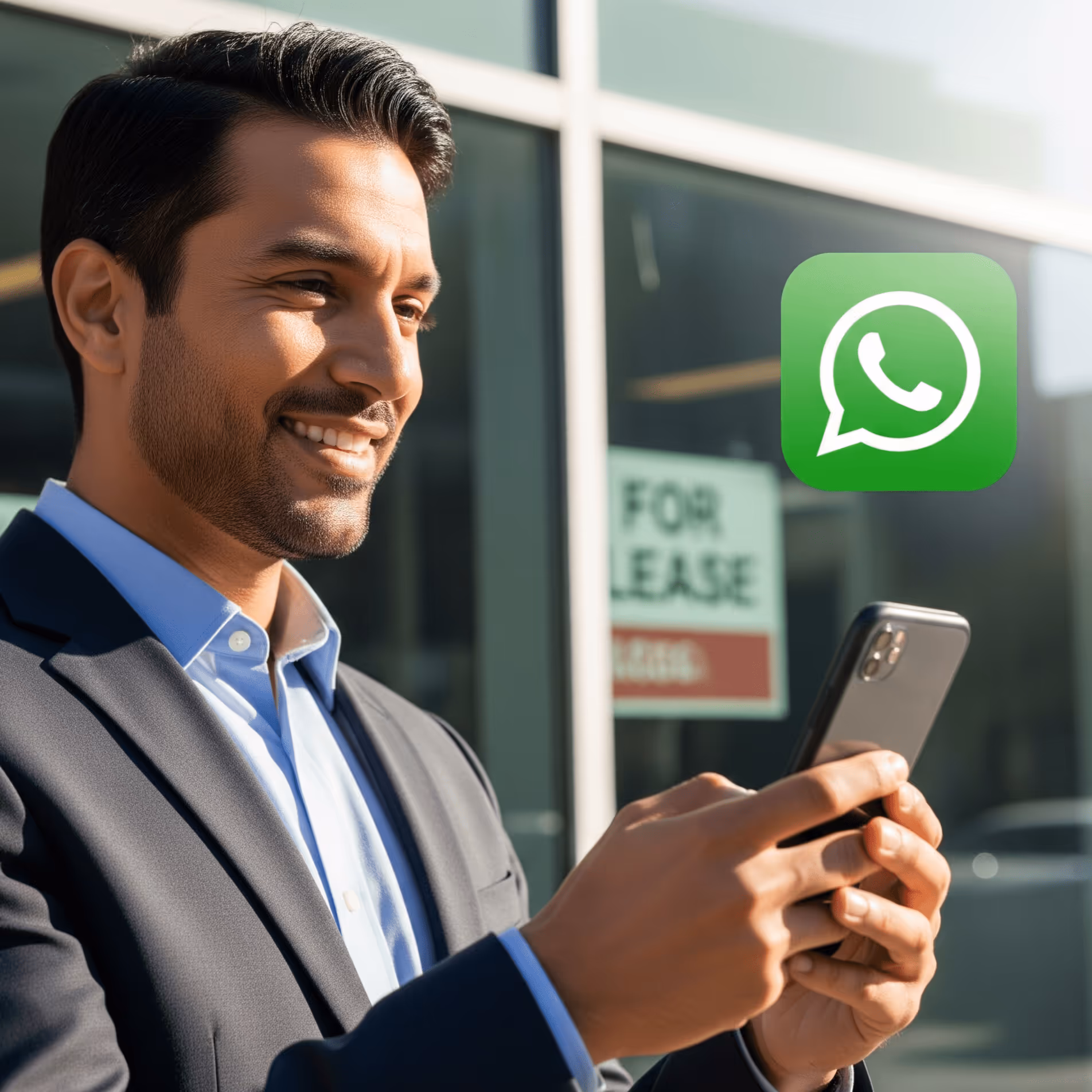 Cliente recibiendo respuesta inmediata en WhatsApp con logo oficial.