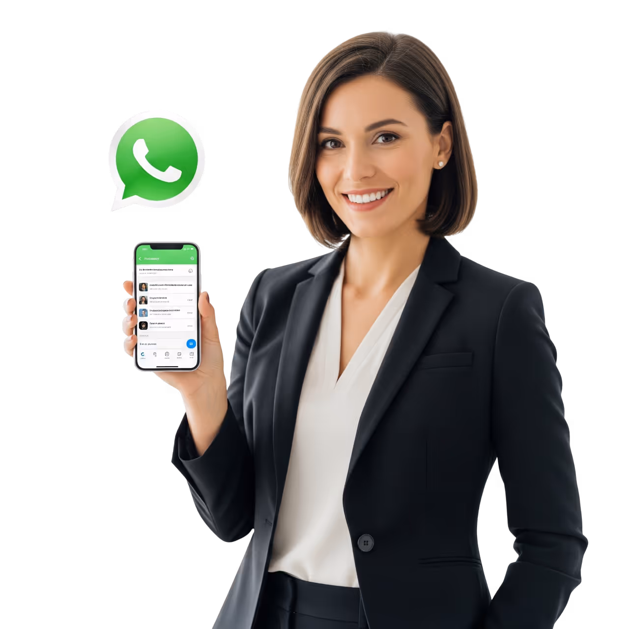 Profesional notarial atendiendo consultas en WhatsApp con atención confiable y formal