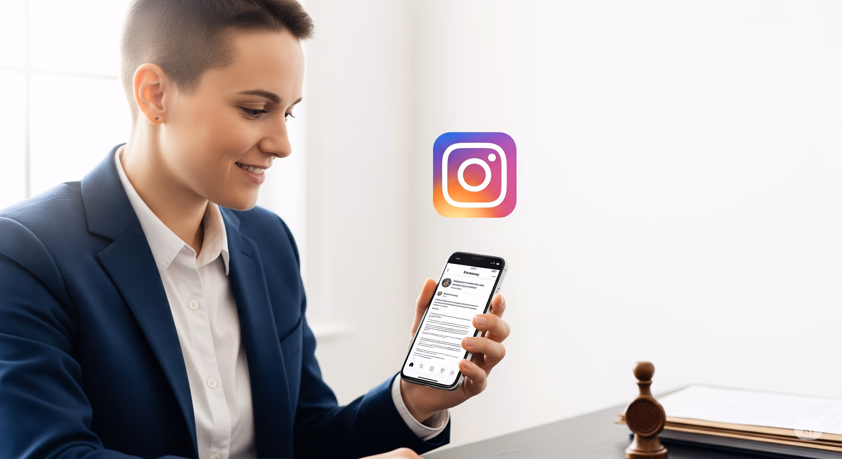 Asistente notarial respondiendo consultas en Instagram con cercanía y profesionalismo