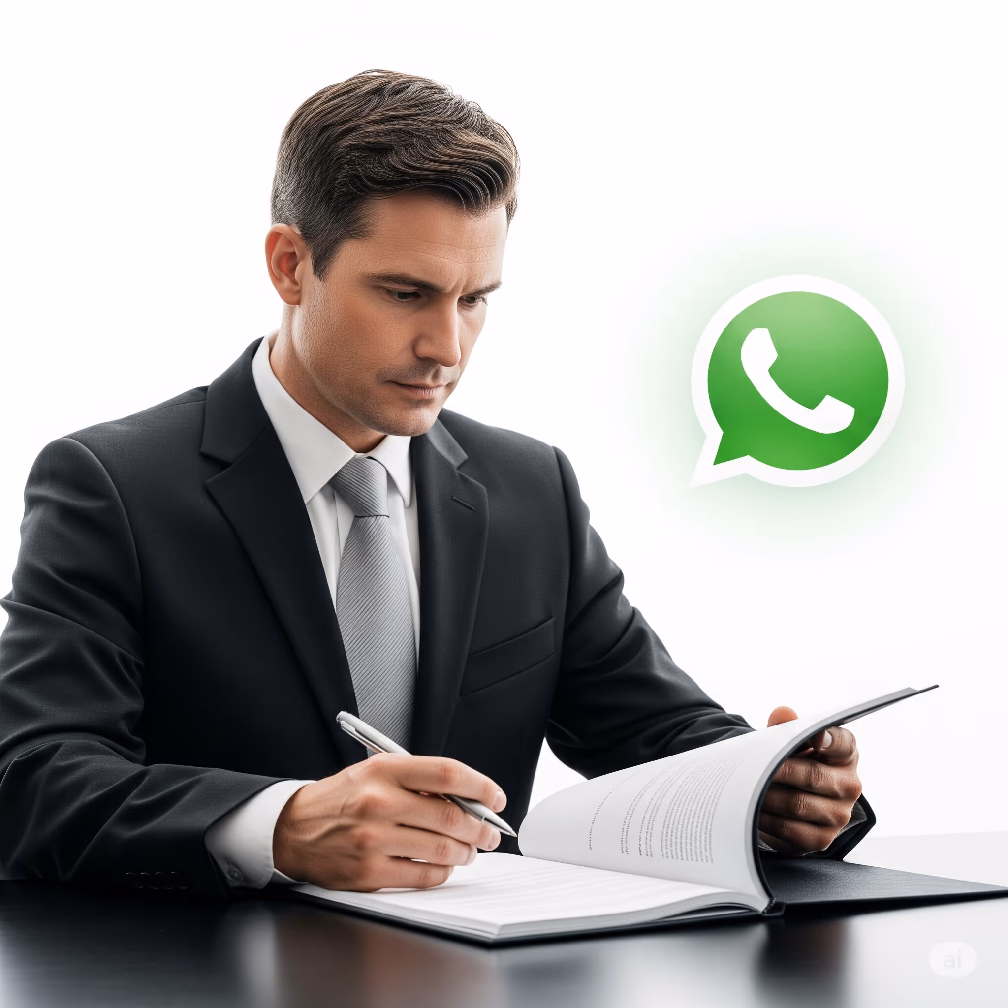 Abogado con apoyo de Peaking atendiendo consultas legales en WhatsApp.