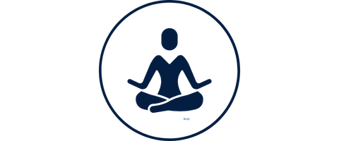 Simple icon of a person sitting cross-legged in a meditative yoga pose inside a circle.