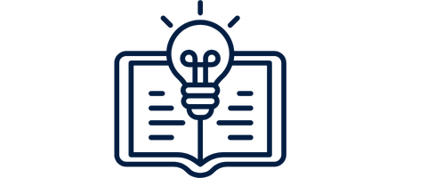 Icon of an open book with a glowing lightbulb above its center, symbolizing learning or ideas.