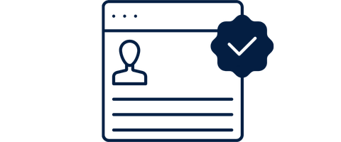 Browser window with user profile icon and a badge with a checkmark indicating verified identity.