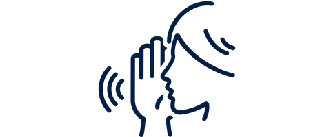 Line drawing of a person holding a hand near their mouth speaking or whispering.