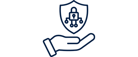 Illustration of an open hand holding a shield with a lock and circuit connections, symbolizing cybersecurity or data protection.
