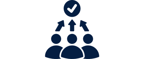 Outline of an open hand with a horizontal timeline of connected circles above it ending in an arrow pointing right.