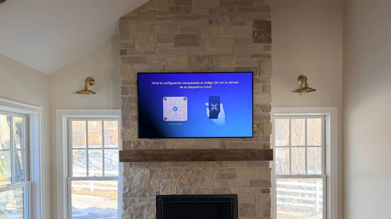 65 Samsung Frame Pro Stone Fireplace Excelsior Mn - The Mounting Man
