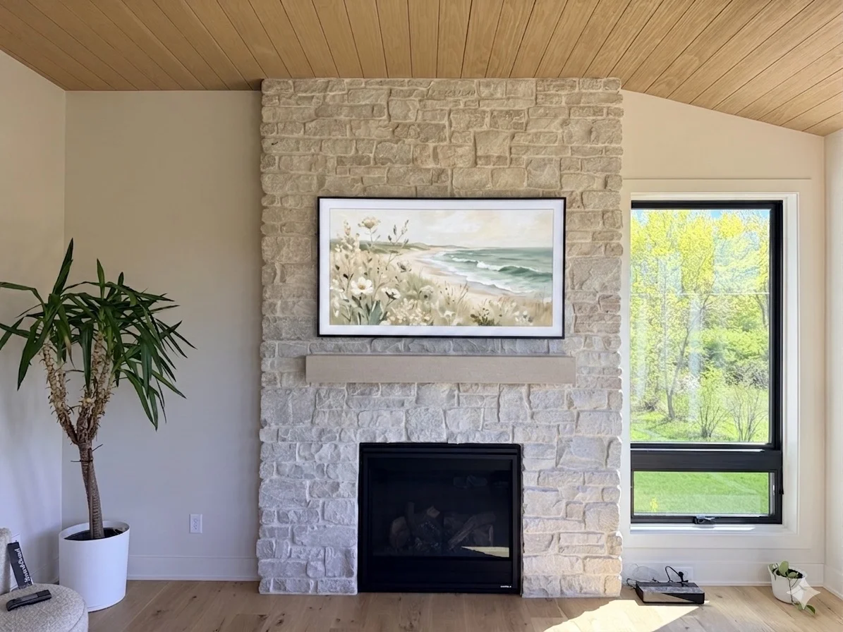 65" Samsung Frame TV installation in Maple Plain on stone