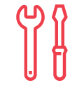 Red outline icons of a wrench and screwdriver side by side.