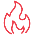 Red flame icon symbolizing heat or fire.