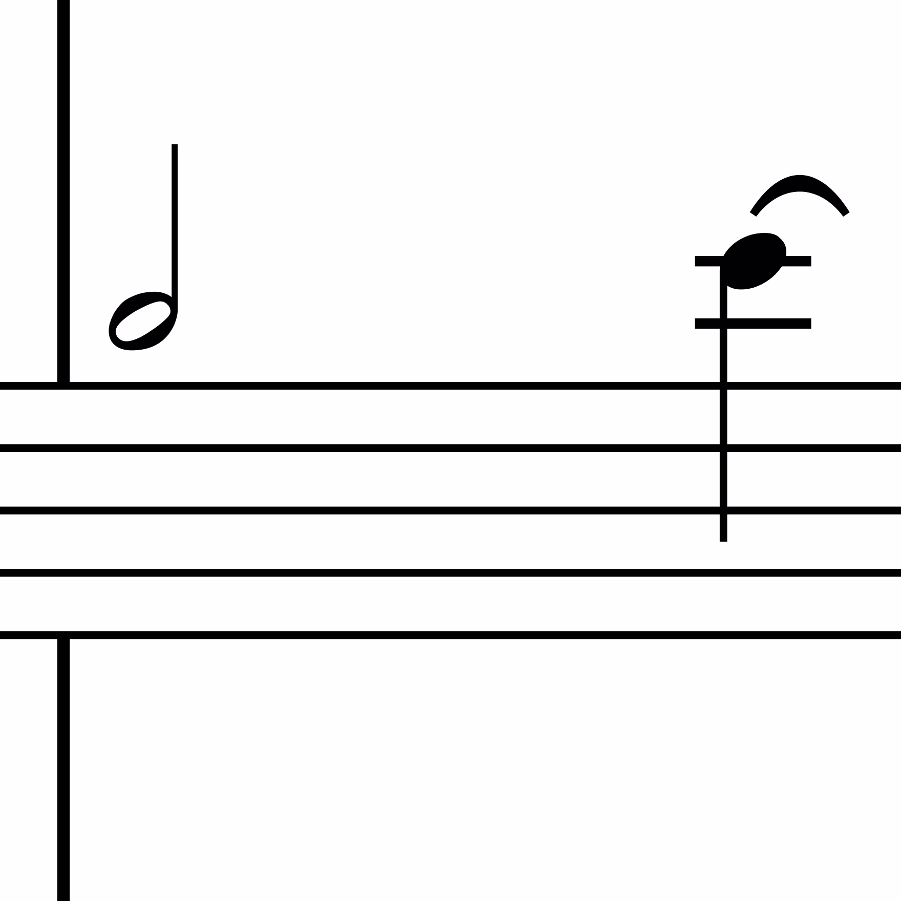 Pentagrama con nota negra y corchea ligada por un arco musical.