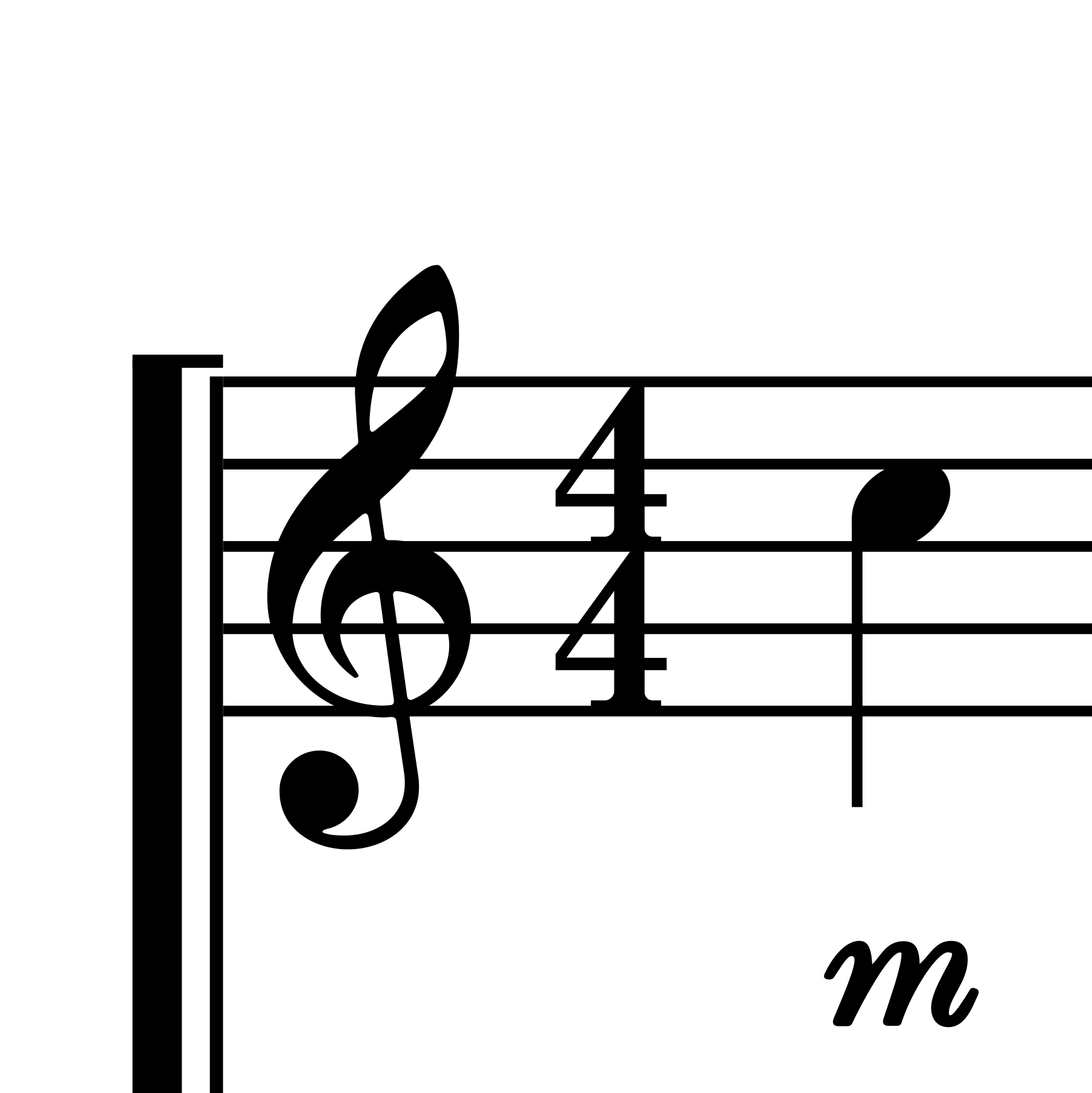 Compás 4/4 en clave de sol con una nota negra y la indicación dinámica mezzo piano.