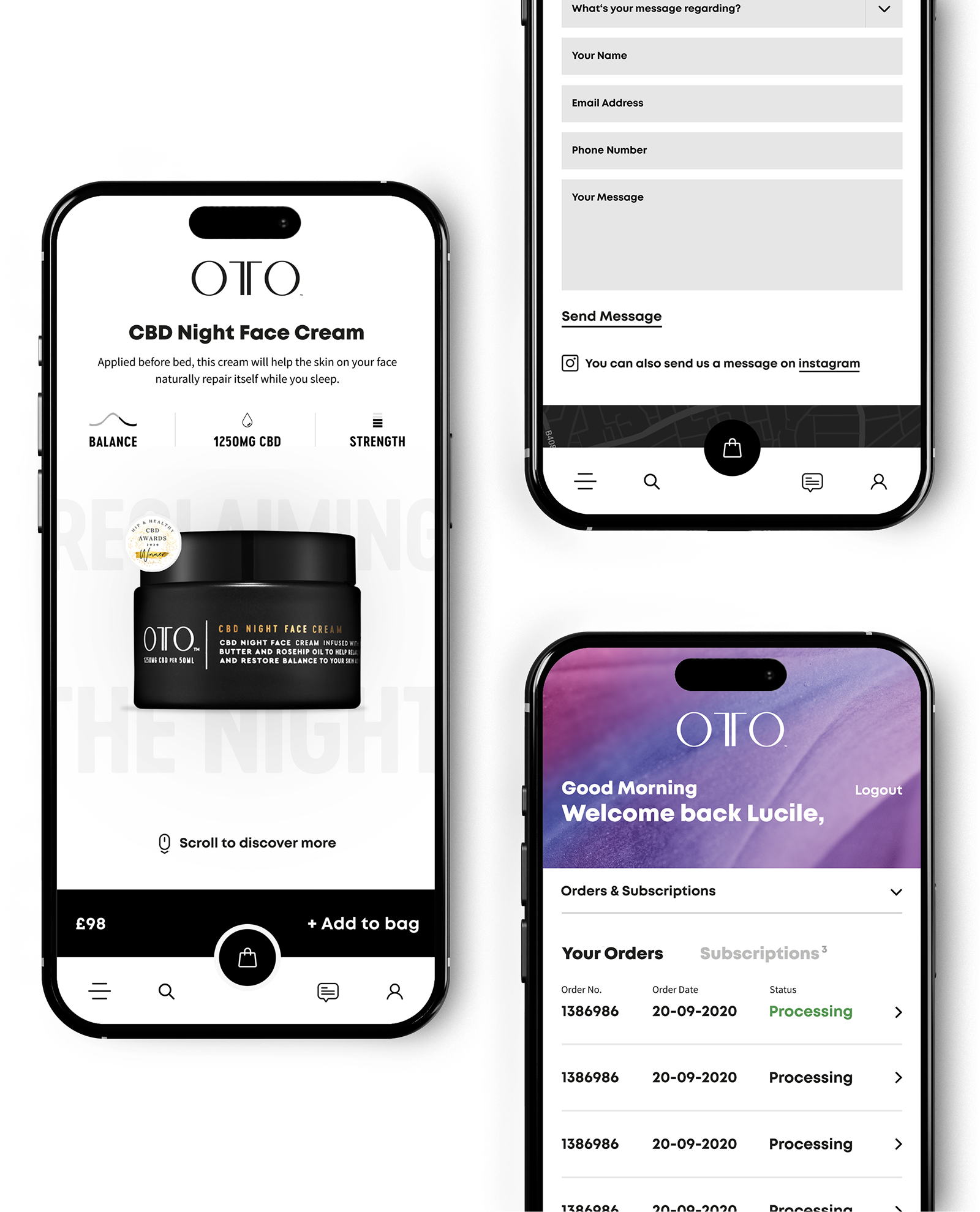 Magento eCommerce Development For OTO Wellbeing  Product page, contact and order tracking showcase