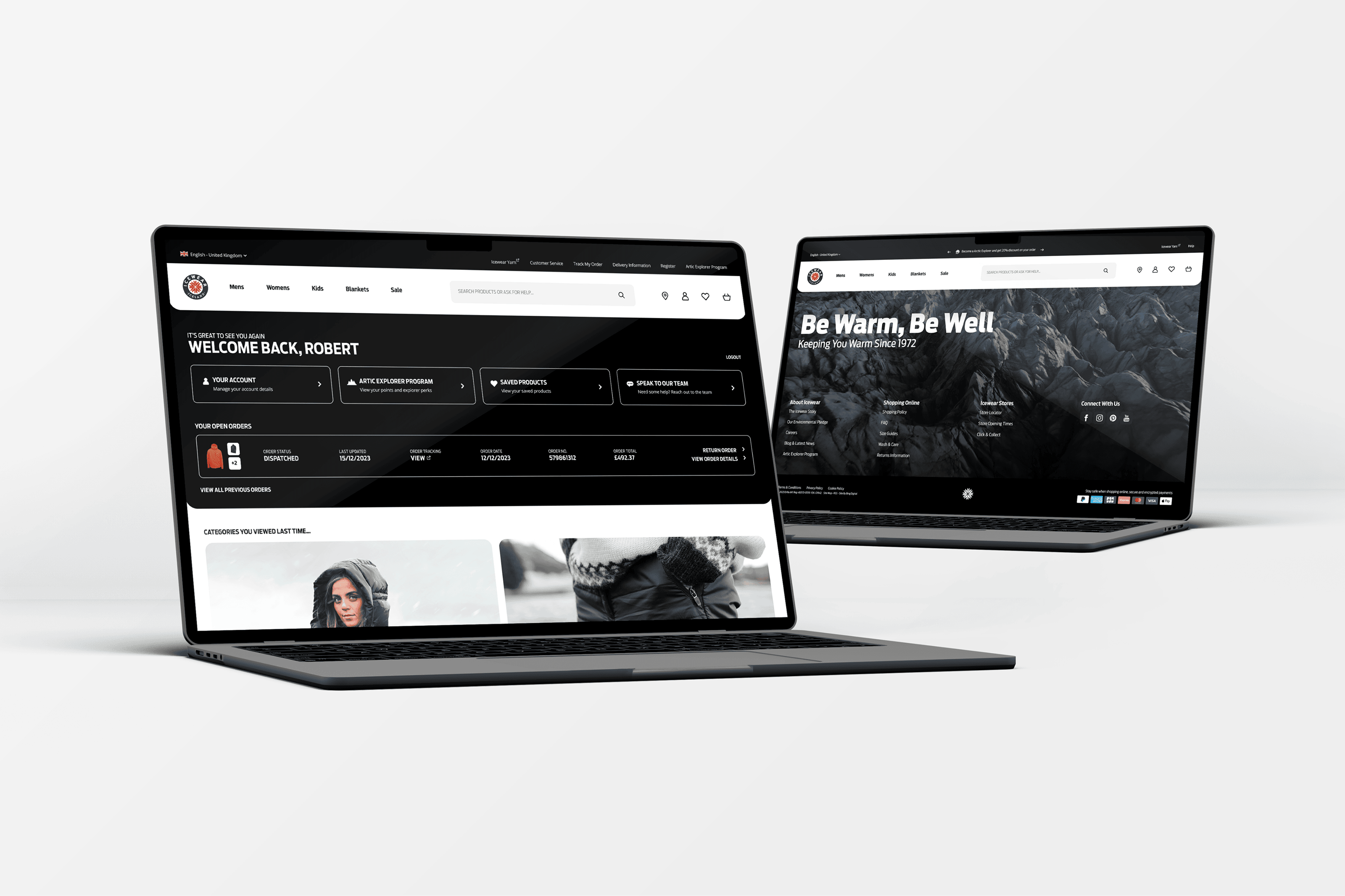 User account dashboard for Icewear showcasing personalised ecommerce UX, custom Magento 2 integrations and enhanced customer experience tools.