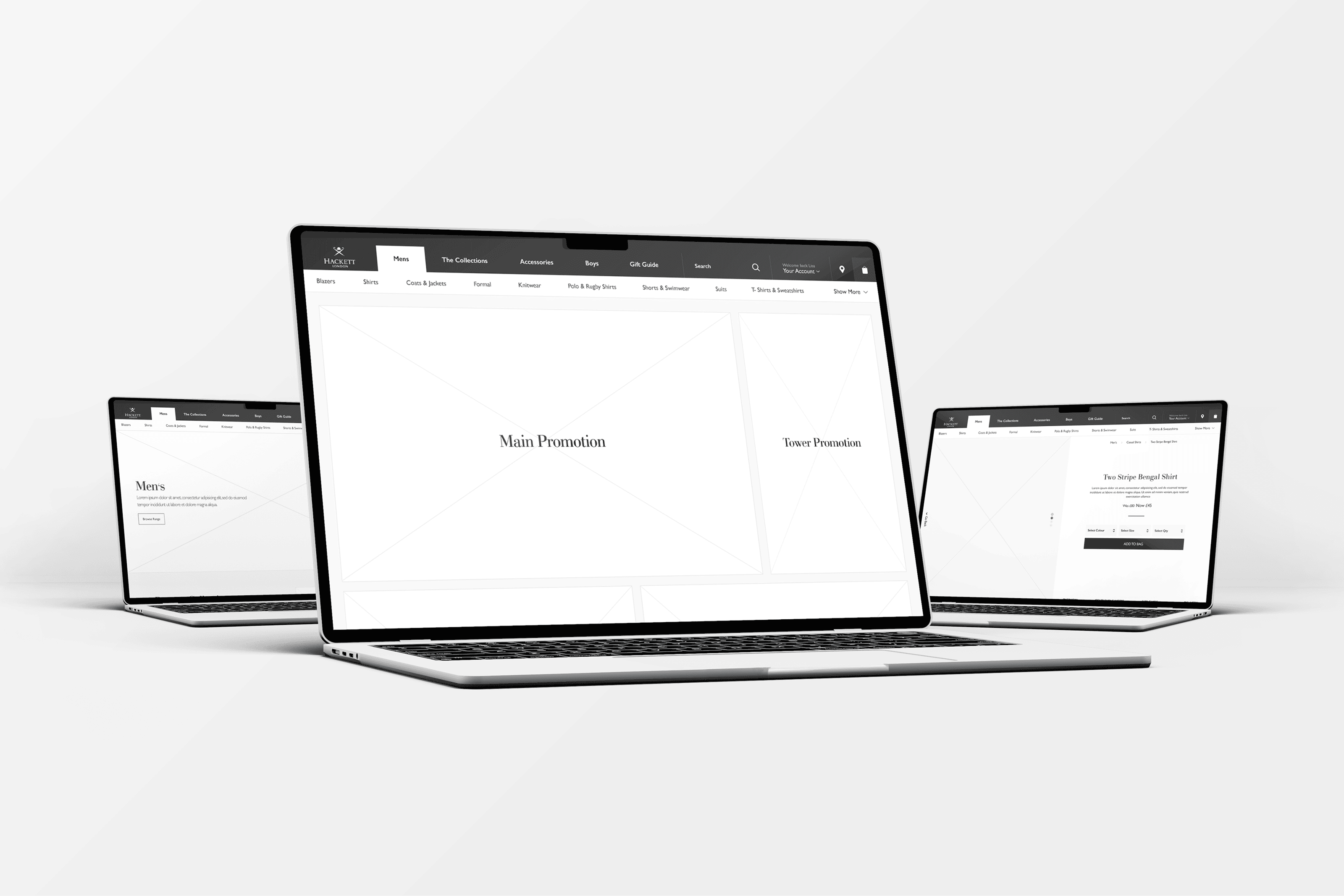 Hackett London Customer Magento eCommerce Website Build Hi-Fi Wireframe For Homepage