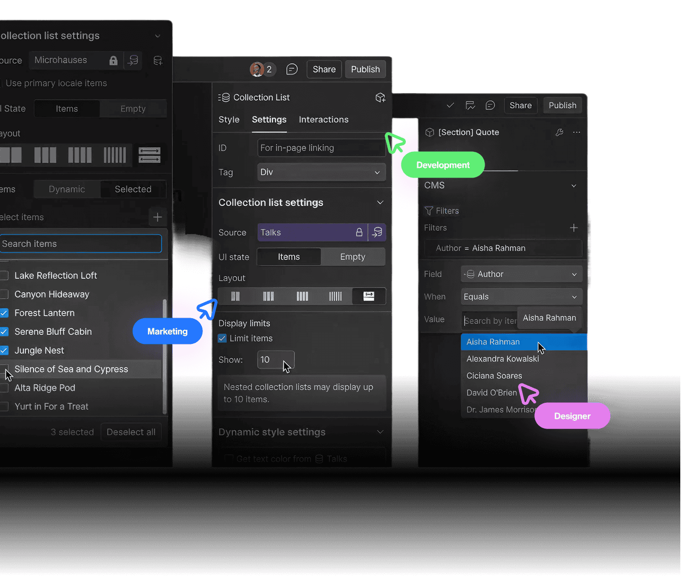 Webflow shared component library and section management with simultaneous multi-user design and development, certified Webflow design agency Bing Digital