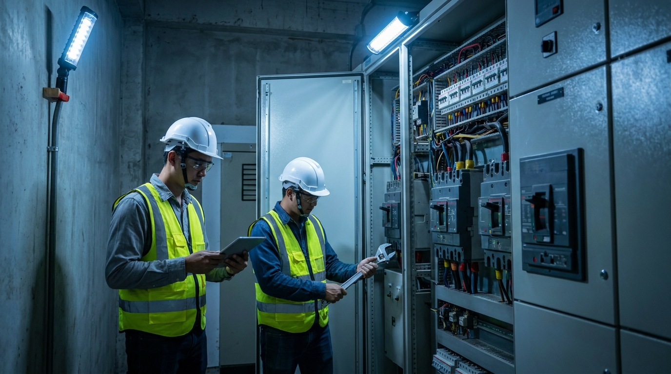 Technicians upgrading a main switchboard in a Thai facility