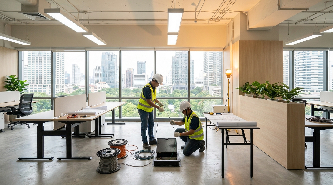 Office fit-out electrical works in a Bangkok commercial building