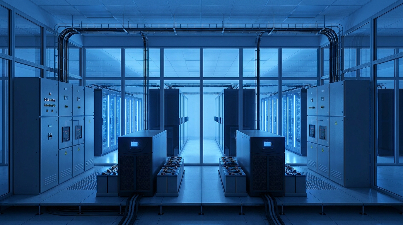 Data centre electrical room with redundant UPS and switchboards