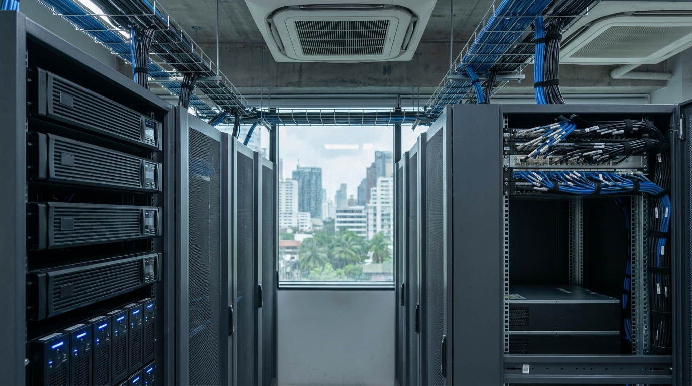 Rack-mount UPS systems protecting a server room in a Thai office