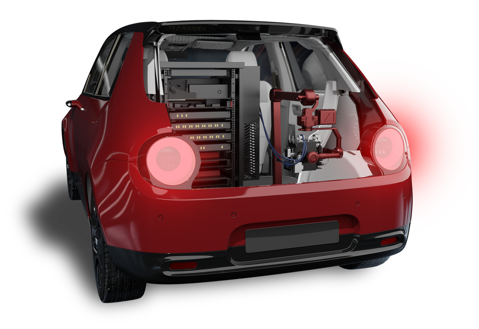 Dirac inside Honda E Red - with Shadow
